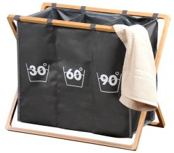 KESPER Wäschesortierer 19597 mit Rahmen aus Bambus und 3 Fächern / Wäschesammler / Waschsack