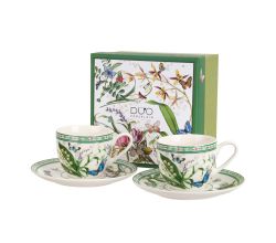 DUO 2er-Set Espressotassen FLOWER DREAM, 90 ml mit Untertassen, New Bone China Porzellan