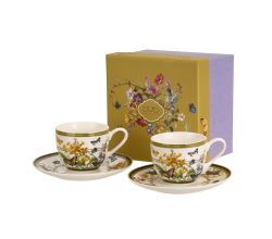 DUO 2er-Set Espressotassen FLORAL RHAPSODY, 90 ml mit Untertassen, New Bone China Porzellan
