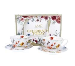 DUO 2er-Set Tassen REBECCA, 250 ml mit Untertassen, New Bone China Porzellan, in Geschenkbox
