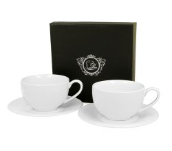 DUO WHITE COLLECTION 2er Set Tasse DIAMOND 250 ml mit Untertasse New Bone China Porzellan