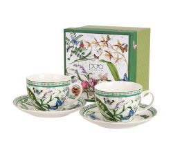 DUO 2er-Set Tassen FLOWER DREAM, 270 ml mit Untertassen, New Bone China Porzellan