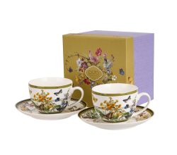 DUO 2er-Set Tassen FLORAL RHAPSODY, 270 ml mit Untertassen, New Bone China Porzellan