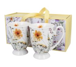 DUO 2er-Set Becher PANSY mit Fuß, 340 ml, New Bone China Porzellan, in Geschenkbox