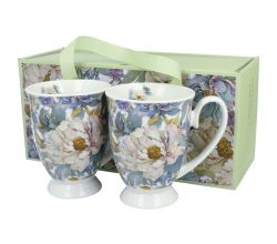 DUO 2er-Set Becher PEONY WHITE mit Fuß, 340 ml, New Bone China Porzellan, in Geschenkbox