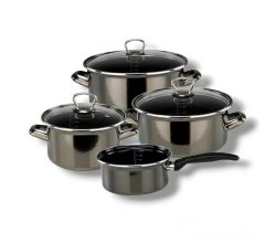 Bemus Emaille Kochtopf-Set BLACK PEARL 7tlg., anthrazit glänzend