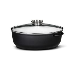 Gänsebräter OSLO oval 38 cm mit Deckel und Aromaknopf - innen GREBLON Ceram