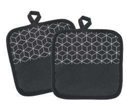 METALTEX 239501001 Topflappen 2er Set schwarz mit trendigem Dekor