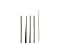 Metaltex 253182000 Trinkhalme INOX kurz/gerade 4 Stk. mit Reinigungsbürste / Strohhalme