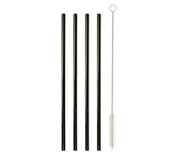 Metaltex 253183000 Trinkhalme INOX in Schwarz gerade 4 Stk. mit Reinigungsbürste / Strohhalme