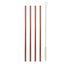 Metaltex 253184000 Trinkhalme INOX in Kupferfarbe gerade 4 Stk. mit Reinigungsbürste / Strohhalme