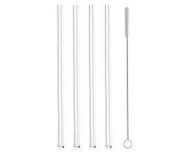 Metaltex 253185000 Trinkhalme gerade aus Glas, 4 Stk. mit Reinigungsbürste / Strohhalme