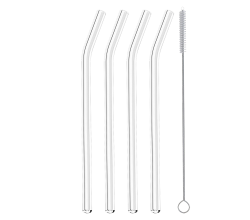 Metaltex 253186000 Trinkhalme geknickt aus Glas, 4 Stk. mit Reinigungsbürste / Strohhalme