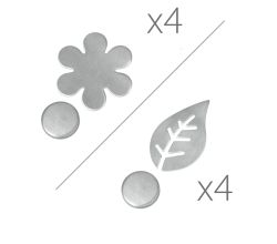 Metaltex 254518010 Tischtuch-Magnete Blatt oder Blüte 4er-Set, motivisch sortiert, silber