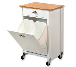 KESPER 2552613 Küchenwagen mit Mülltrennsystem, weiß lackiert, Abdeckplatte mit Bambusdekor