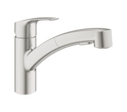 GROHE 30305DC1 Küchenarmatur Eurosmart Einhand-Spültischbatterie mit herausziehbarer Spülbrause, 1/2 Zoll, supersteel