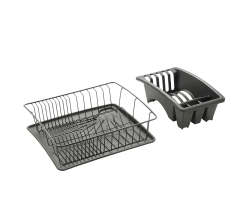 METALTEX 325526000 Aquatex Plus Lava Spülkorb mit Schale und Bestecksammler 35 x 30 x 12 cm TouchTherm, matt schwarz / Geschirrkorb / Abtropfgestell
