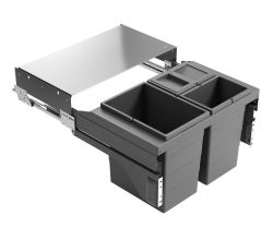 Hailo 3610961 AS Cargo Soft short 600 20/10/10/D dunkelgrau mit 40 (20+2x10) Liter Füllvolumen / 3 fach Mülltrennsystem für 60er Schrankbreite mit Frontauszug