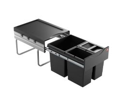 HAILO 3642731 Abfallsorter RAUMSPAR TANDEM 18/8/8/D schwarz mit 34 Liter Abfallvolumen / ab 40 cm Schrankbreite