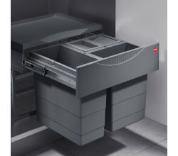 HAILO 3644911 Abfallsorter RAUMSPAR TANDEM S 12/8/8/D dunkelgrau mit 28 Liter Abfallvolumen / ab 50 cm Schrankbreite