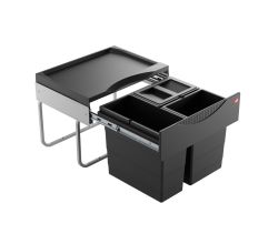 HAILO 3644931 Abfallsorter RAUMSPAR TANDEM S 12/8/8/D schwarz mit 28 Liter Abfallvolumen / ab 50 cm Schrankbreite