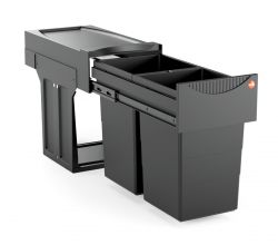 HAILO 3666851 AS Tandem 15/15 Black Edition Abfallsorter mit 30 (2x15) Liter Abfallvolumen ab 30 cm Schrankbreite