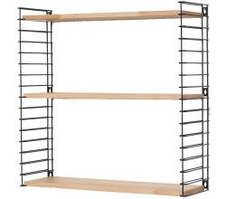 METALTEX 377607336 Bücherregal TOMADO mit 3 Ablagen aus Buchenholz u. Seitengittern in schwarz / Hängeregal / TOMADO-Regalsystem