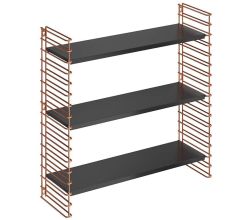 METALTEX 377608341 Bücherregal TOMADO mit 3 schwarzen Böden u. Seitengittern in kupfer / Hängeregal / TOMADO-Regalsystem