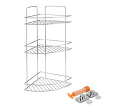 METALTEX 403335000 Reflex LUXY 3-etagiges Eckregal mit VacuumFix, 23 x 23 x 53 cm Chrometherm