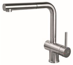 AquaCucina 45001-E Armatur LAGO S in EDELSTAHL mit ausziehbarem Auslauf / Küchenarmatur / Einhebelmischer