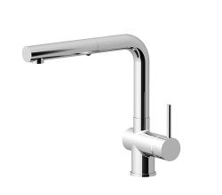 AquaCucina 45005-00 Armatur LAGO S in CHROM Zugauslauf mit Laminar-Dualbrause / Küchenarmatur / Einhebelmischer