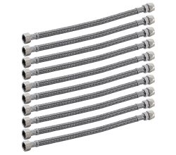 10er SET Flexibler Edelstahlschlauch 500 mm mit 3/8 Zoll Verschraubung und 3/8 Zoll Quetschverbindung / Anschlussschlauch