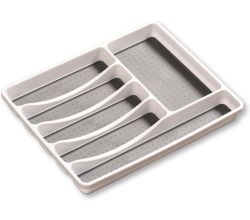 KESPER 30092 Besteckkasten 40,5 x 30,5 x 4,5 cm mit 6-fach Einteilung, PP-Kunststoff, weiß/grau / Besteckeinsatz