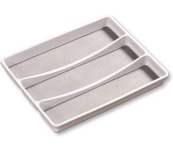 KESPER 30094 Besteckkasten / Mehrzweckeinsatz 40,5 x 32,5 x 4,5 cm mit 3-fach Einteilung, PP-Kunststoff, weiß/grau / Besteckeinsatz