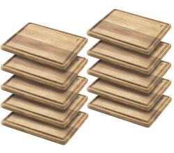 10er SET METALTEX Schneidebrett 24 x 20 x 1,5 cm aus Akazienholz mit Saftrille / Schneidbrett