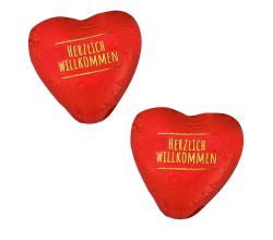 50er SET Herz "Herzlich willkommen", lose 9 g, in Dose / Schokolade Herzen