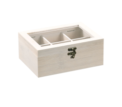 KESPER 57902 Teebox mit 6 Fächern und Sichtfenster aus Bambus, weiß gekälkt / Tee-Box / Teebeutel Box