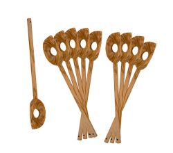10er SET METALTEX 580606010 Kochlöffel mit Loch 30 cm aus Olivenholz