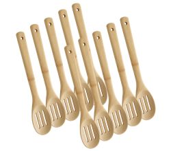 10er SET METALTEX -Bamboo Line- Servierlöffel geschlitzt aus Bambusholz / Holzbesteck / Bambus