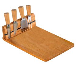 KESPER 58641 Käseschneidebrett mit 4-tlg. Besteck aus Edelstahl / Schneidbrett / Schneidebrett Holz