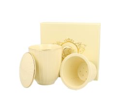 DUO ECRU Becher 400 ml NINA mit Teesieb, New Bone China Porzellan