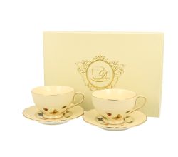 DUO ECRU 2er-Set Espressotassen 125 ml mit Untertassen, New Bone China Porzellan