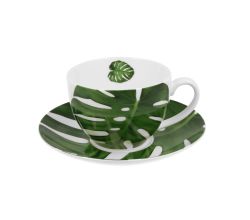DUO FLORAL Tasse 250 ml MONSTERA mit Untertasse, New Bone China Porzellan