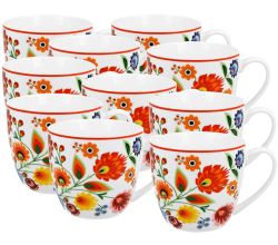10er SET DUO ETNO Becher 460 ml ŁOWICZ in Tragetasche, New Bone China Porzellan