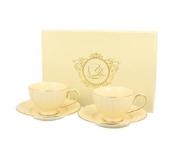 DUO ECRU 2er-Set Espressotassen mit Untertassen NINA New Bone China Porzellan