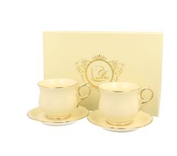 DUO ECRU 2er-Set Espressotassen 150 ml CLARK mit Untertassen, New Bone China Porzellan