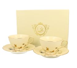 DUO ECRU 22735 2er-Set Tassen 260 ml mit Untertassen mit Untertassen, New Bone China Porzellan