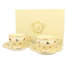 DUO ECRU 22742 2er-Set Tassen 220 ml mit Untertassen mit Untertassen, New Bone China Porzellan