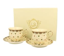 DUO ECRU 22766 2er-Set Tassen 260 ml mit Untertassen mit Untertassen, New Bone China Porzellan