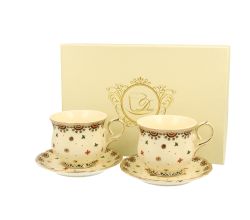 DUO ECRU 2er-Set Espressotassen 150 ml mit Untertassen, New Bone China Porzellan
